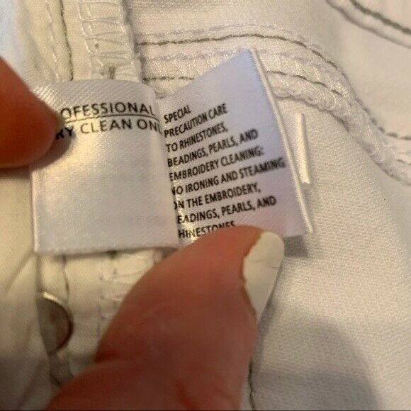 Tesoro Moda Size 2 White Denim Fringe embroidered Cuff Jeans - Picture 5 of 7